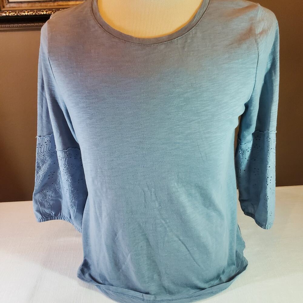 Croft & Barrow Womens Medium Blue Slub Knit Top Short Sleeve Shirt